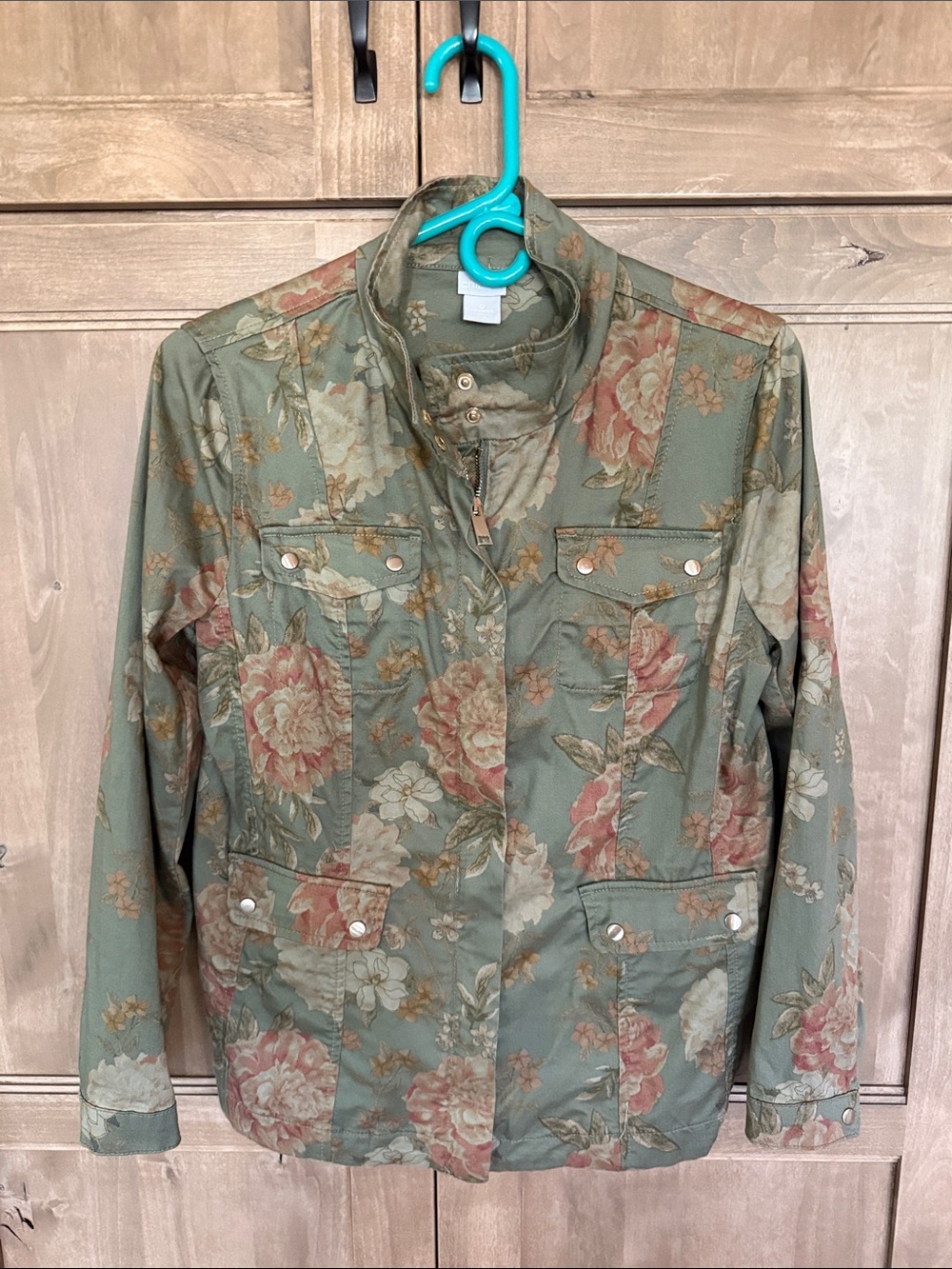 Chico's Olive Green Floral Utility Jacket